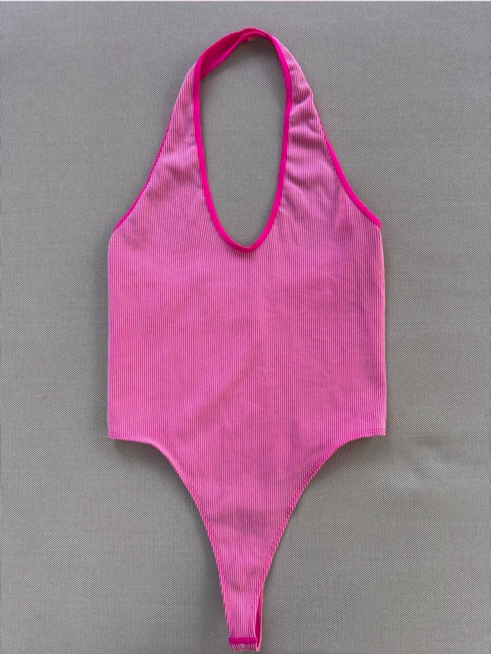 Pink Ribbed Bodysuit with Halter Neck